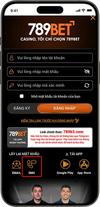Bước 1: Trong giao diện đăng nhập, chọn "lấy mật khẩu qua SMS”